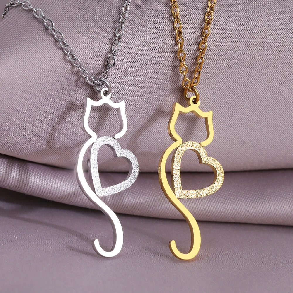 Stainless Steel Necklaces Trending Products Heart Cat Pendant Cute Choker Trendy Fine Chain Charms Necklace For Women Jewelry
