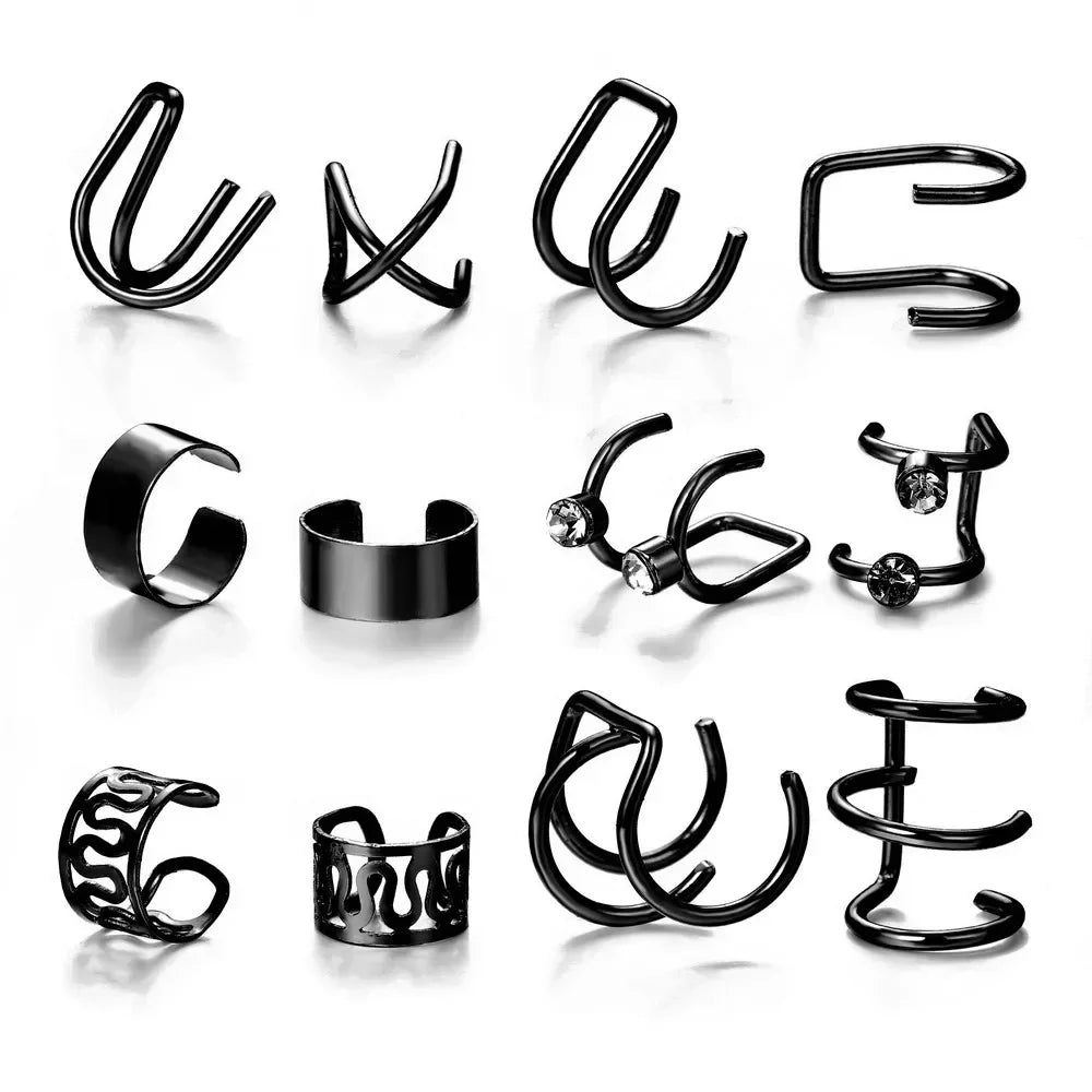 Fashion Gold Silver Color Leaves Clip Earrings for Women Men Creative Simple C Ear Cuff Non-Piercing Ear Clip Set Trendy Jewelry