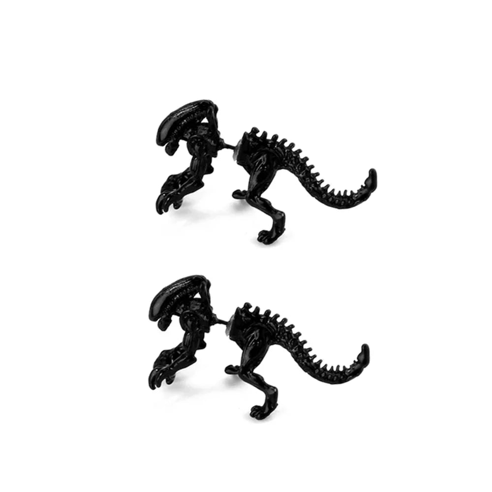 Cool Alien Earrings Black Enamel Stud Earrings For Women Animal Piercing Ear 3D Scary Dinosaur Earrings Jewelry Gifts