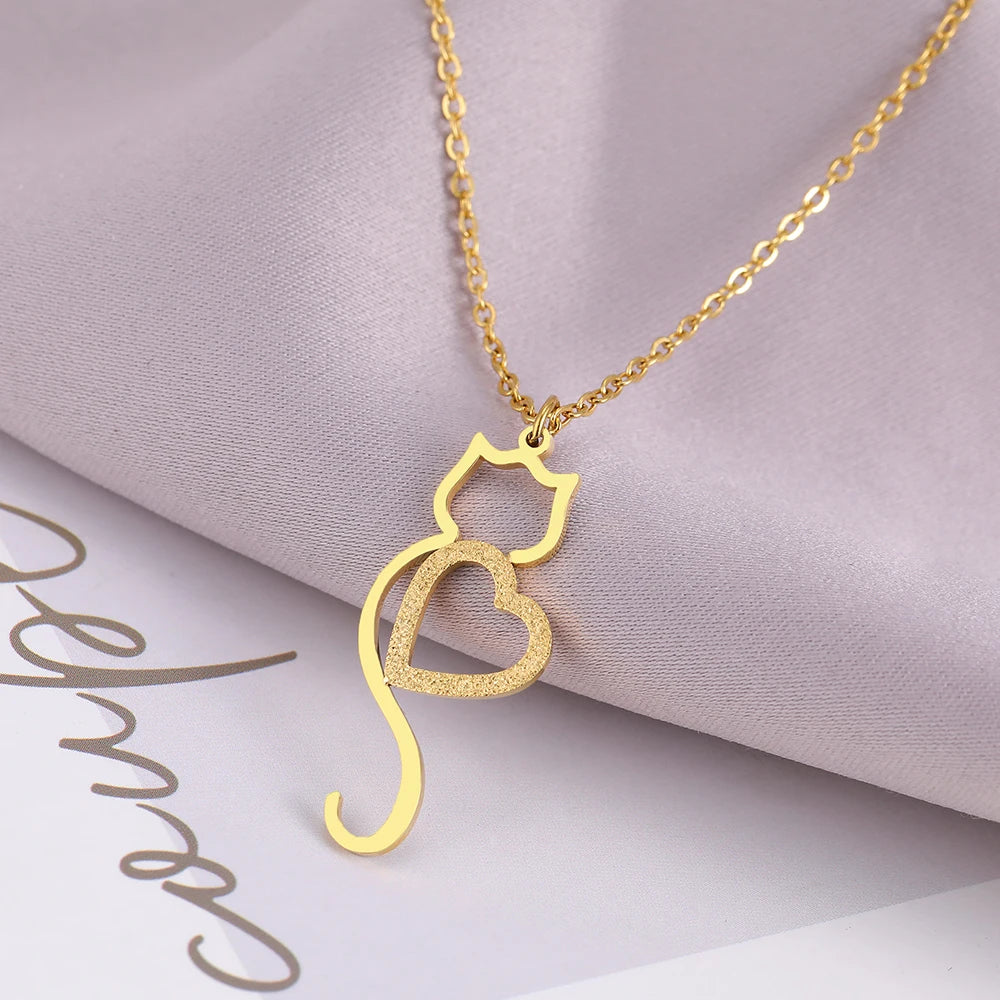 Stainless Steel Necklaces Trending Products Heart Cat Pendant Cute Choker Trendy Fine Chain Charms Necklace For Women Jewelry