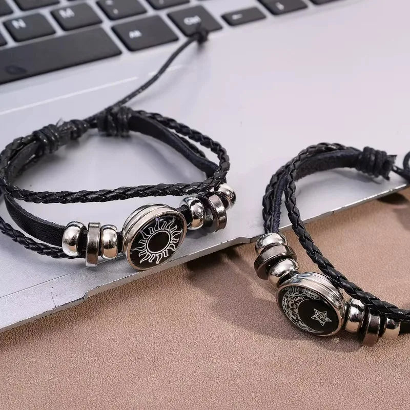 1/2Pcs Sun Moon Bracelet Luminous Adjustable Black Braided Romantic Bracelets for Friend Girlfriend Friendship Birthday Gifts
