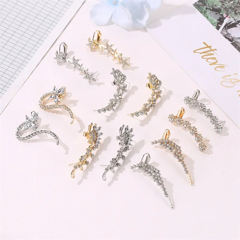 New Fashion Creative Crystal Rhinestone Stud Earrings For Women Wrap Ear Cuff Clip Earrings Girl Trendy Jewelry