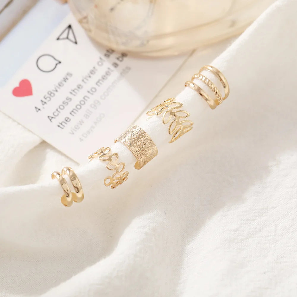 Fashion Gold Silver Color Leaves Clip Earrings for Women Men Creative Simple C Ear Cuff Non-Piercing Ear Clip Set Trendy Jewelry