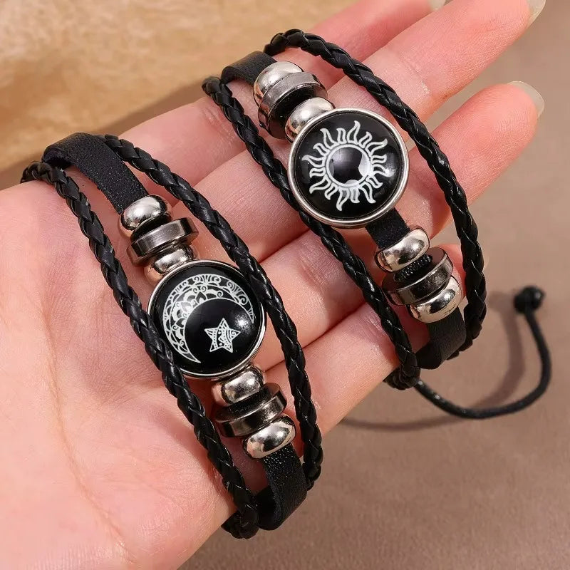 1/2Pcs Sun Moon Bracelet Luminous Adjustable Black Braided Romantic Bracelets for Friend Girlfriend Friendship Birthday Gifts