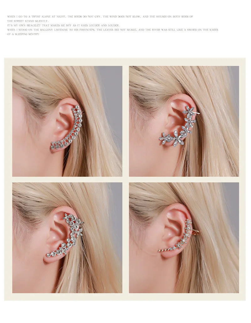 New Fashion Creative Crystal Rhinestone Stud Earrings For Women Wrap Ear Cuff Clip Earrings Girl Trendy Jewelry
