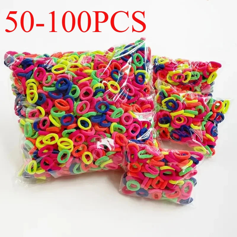 50-100Pcs Ealstic Basic Hair Ties Girls Ponytail Hold Scrunchie Rubber Band Kids Fashion Hair Band Accessories Suitable As Gift