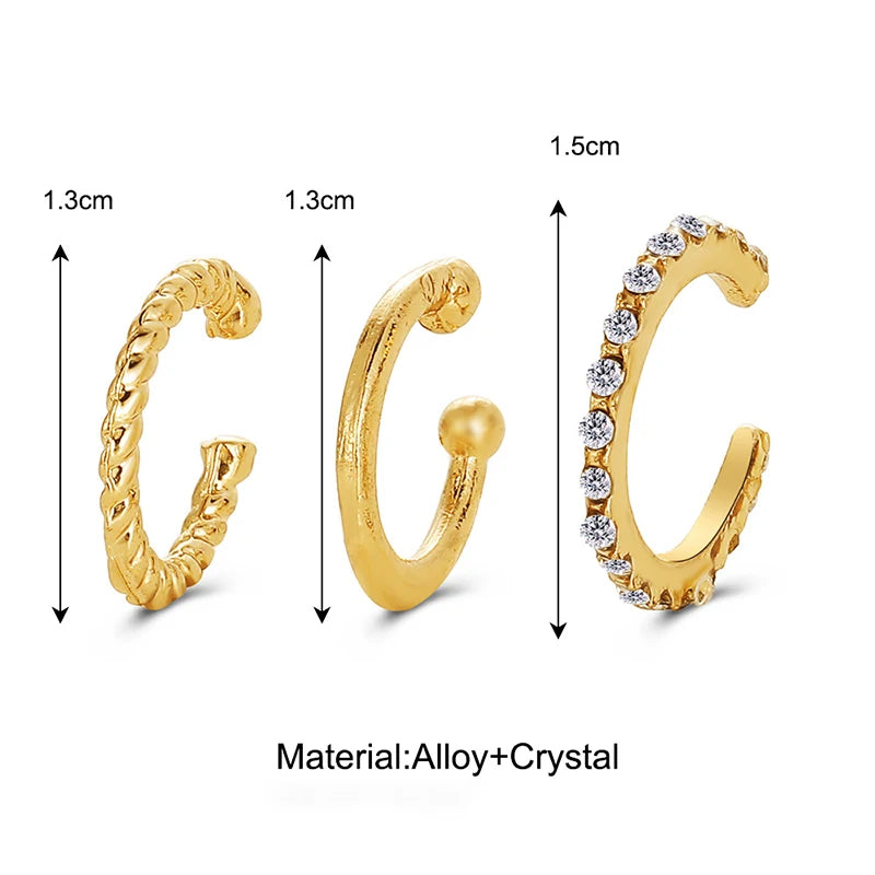 Fashion Gold Silver Color Leaves Clip Earrings for Women Men Creative Simple C Ear Cuff Non-Piercing Ear Clip Set Trendy Jewelry