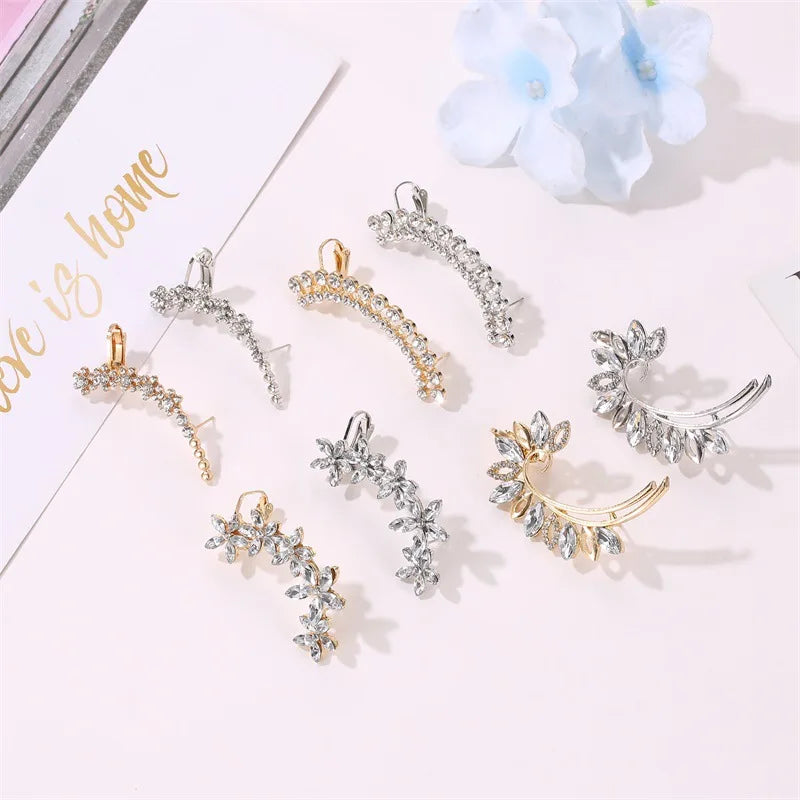 New Fashion Creative Crystal Rhinestone Stud Earrings For Women Wrap Ear Cuff Clip Earrings Girl Trendy Jewelry