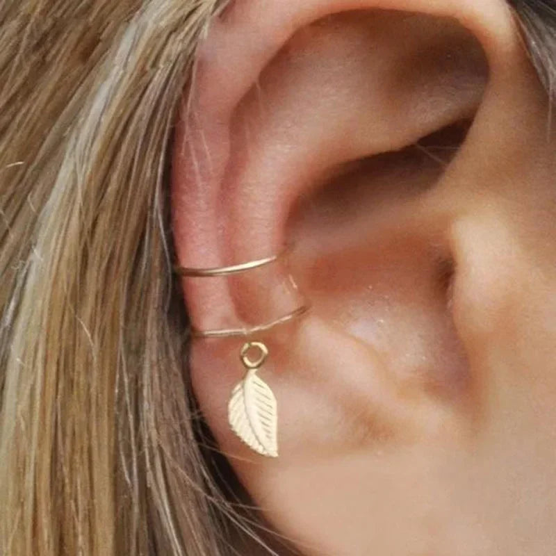 Fashion Gold Silver Color Leaves Clip Earrings for Women Men Creative Simple C Ear Cuff Non-Piercing Ear Clip Set Trendy Jewelry