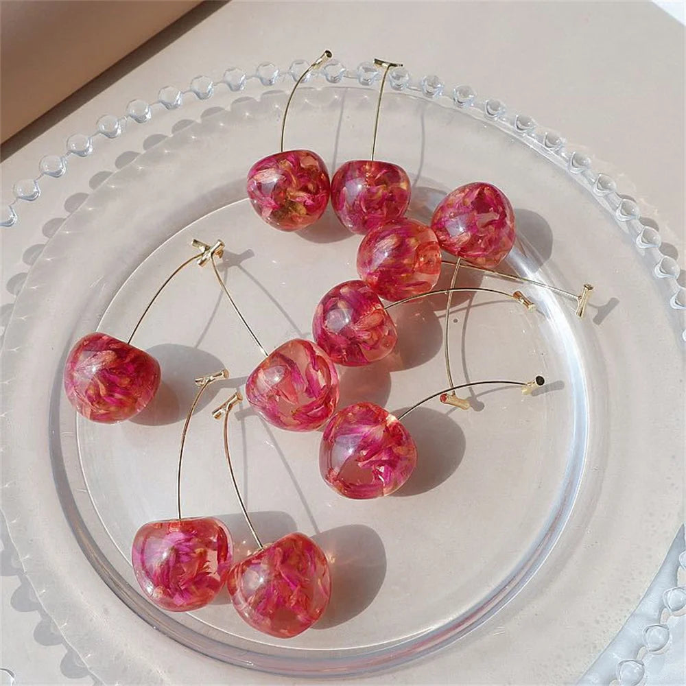 Fashion Acrylic Cherry Earrings Simple Resin Petals Drop Earring For Women INS Jewelry Women Trendy Accessories
