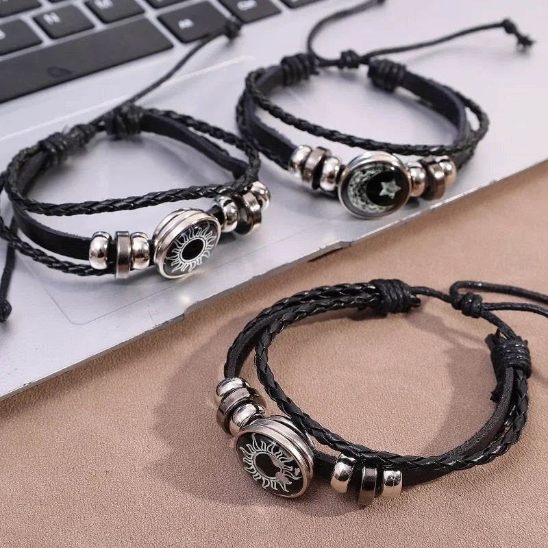 1/2Pcs Sun Moon Bracelet Luminous Adjustable Black Braided Romantic Bracelets for Friend Girlfriend Friendship Birthday Gifts