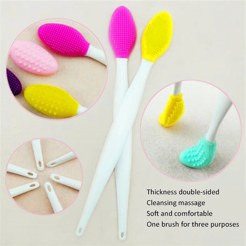 Skin Care Lip Exfoliating Facial Cleansing Face Scrub Nose Clean Brush Blackhead Remove Silicone Double-Sided Skin Care Tool