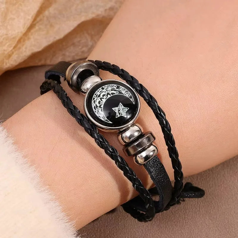 1/2Pcs Sun Moon Bracelet Luminous Adjustable Black Braided Romantic Bracelets for Friend Girlfriend Friendship Birthday Gifts