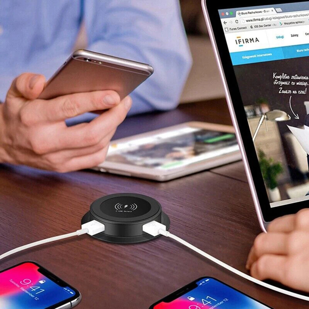 30W Wireless Charger Embedded Desktop Fast Wireless Charging For iPhone/Samsung/Huawei/Xiaomi Mobile Phone Dual USB