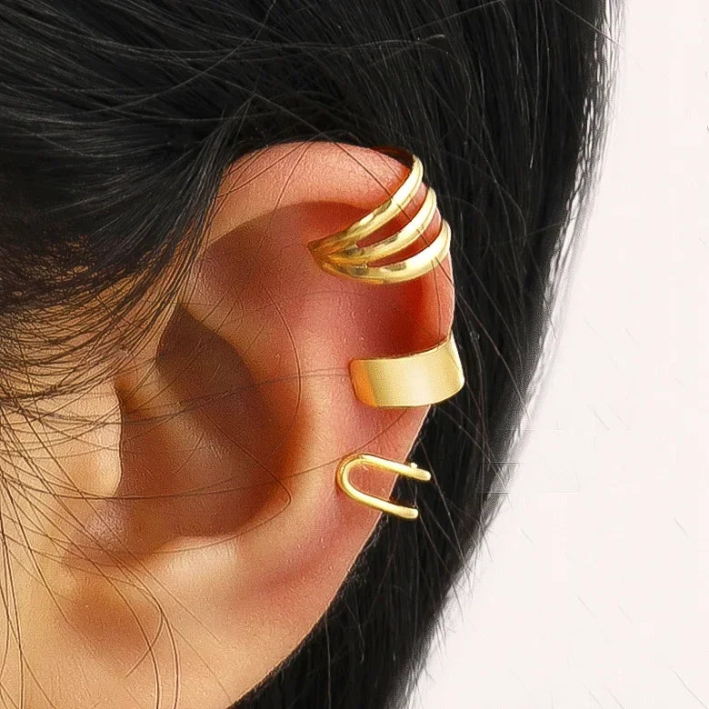Fashion Gold Silver Color Leaves Clip Earrings for Women Men Creative Simple C Ear Cuff Non-Piercing Ear Clip Set Trendy Jewelry