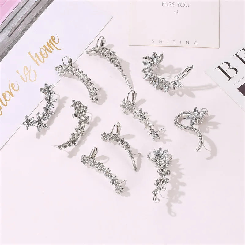 New Fashion Creative Crystal Rhinestone Stud Earrings For Women Wrap Ear Cuff Clip Earrings Girl Trendy Jewelry