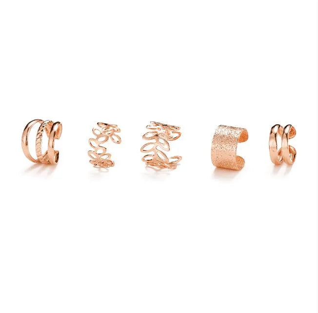 Fashion Gold Silver Color Leaves Clip Earrings for Women Men Creative Simple C Ear Cuff Non-Piercing Ear Clip Set Trendy Jewelry