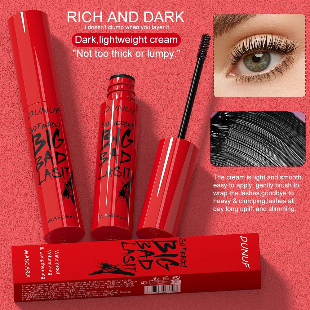DUNUF 1 Pcs Long Lasting Mascara Thin Thick Waterproof Curl does not Easily Stain Sweat-proof and Non-smudging Beginner Friendly