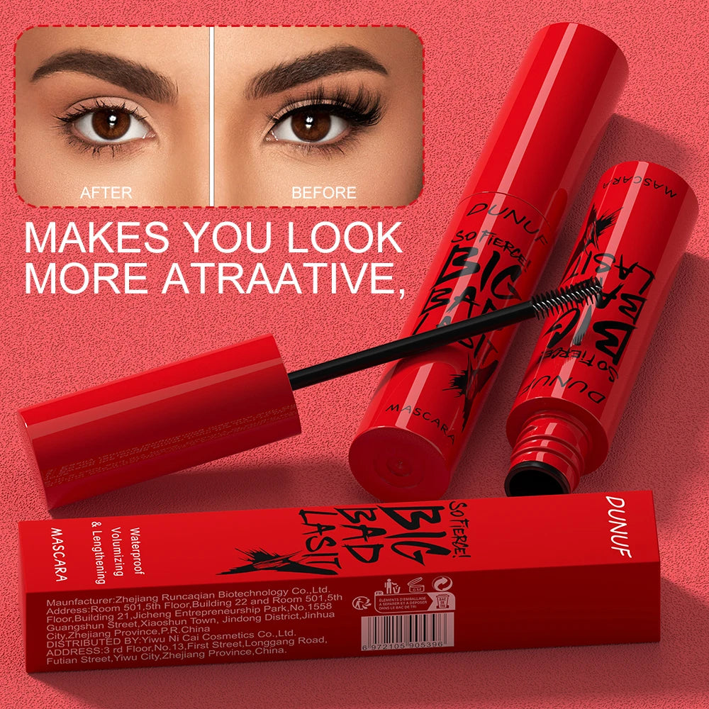 DUNUF 1 Pcs Long Lasting Mascara Thin Thick Waterproof Curl does not Easily Stain Sweat-proof and Non-smudging Beginner Friendly