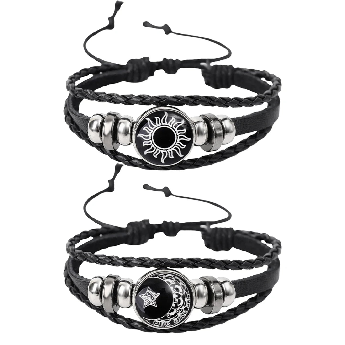 1/2Pcs Sun Moon Bracelet Luminous Adjustable Black Braided Romantic Bracelets for Friend Girlfriend Friendship Birthday Gifts