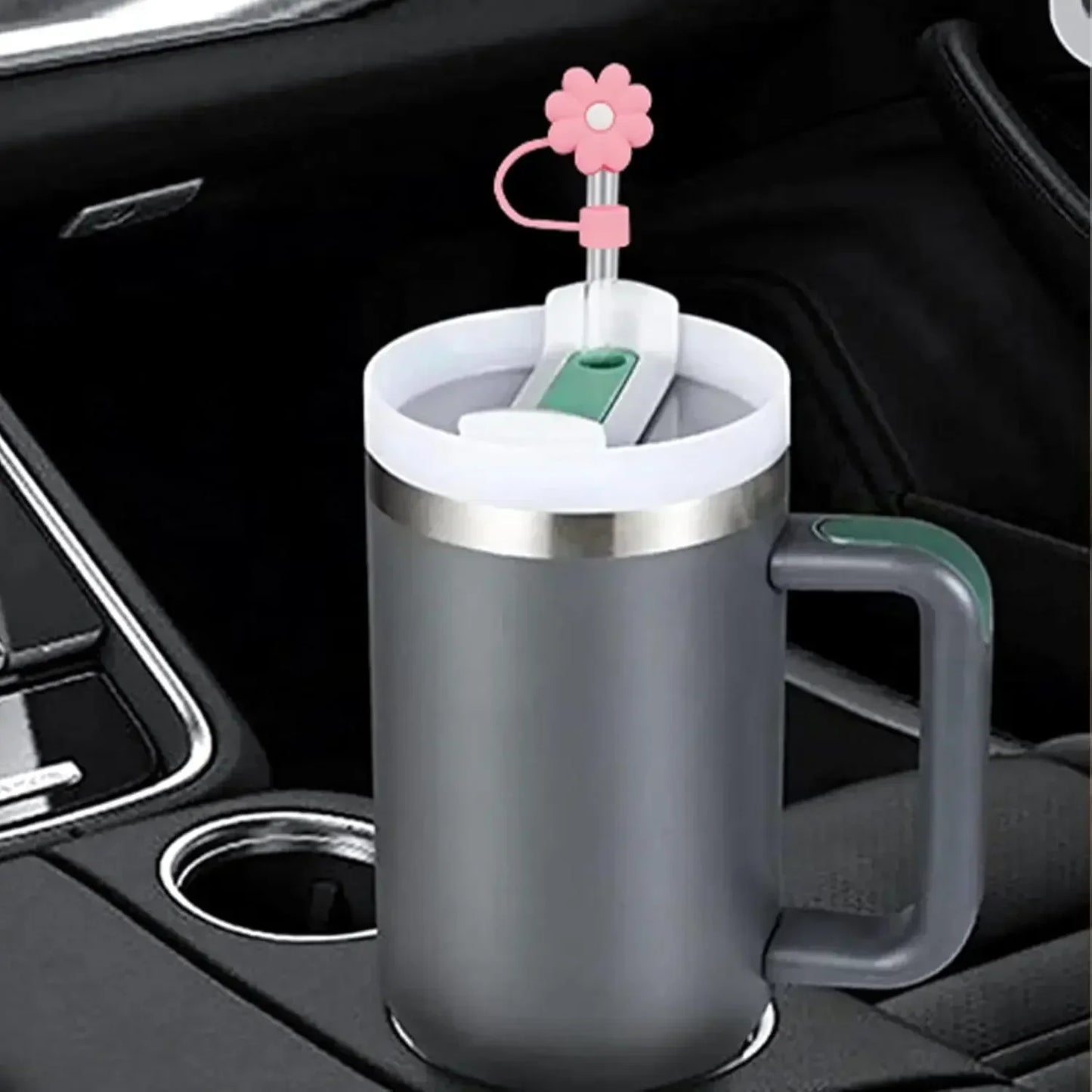 3PCS Straw Cover for Stanley Cup 30 40 Oz Tumblers Accessories 10mm Flower Silicone Straw Topper Lid with Initial Letter Charm