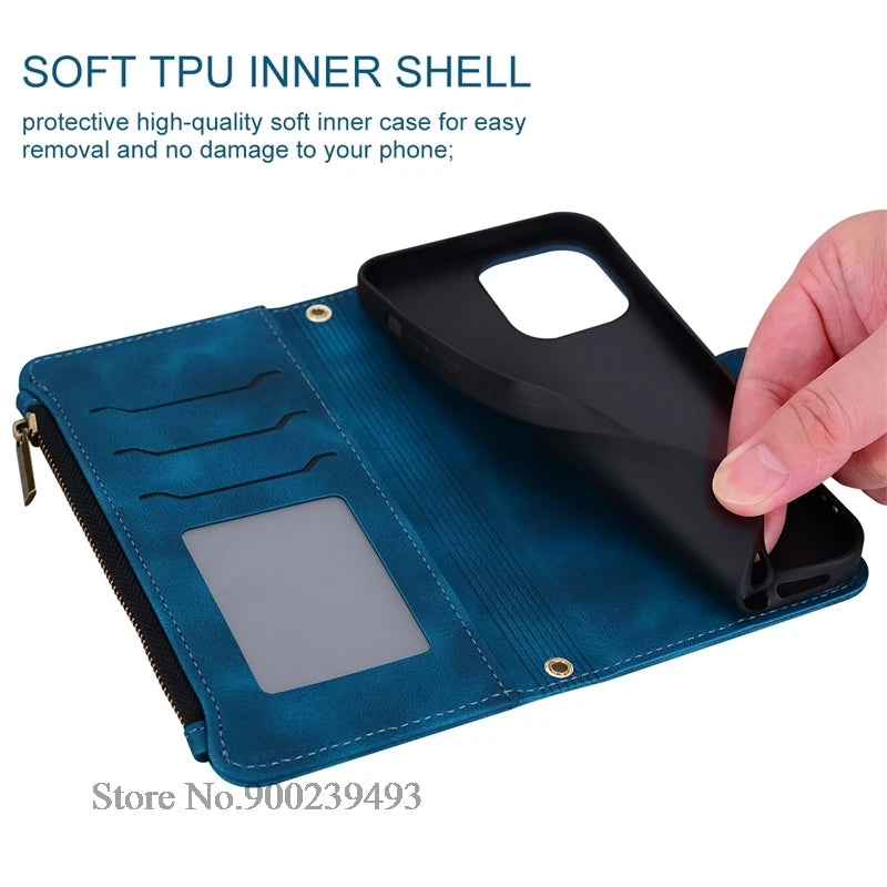 Zipper Wallet Case For Samsung Galaxy A11 A21S A01 A03 Core A23 5G A02 A02s A03s A04 A04e A04s A05 A05s Case Leather Flip Cover