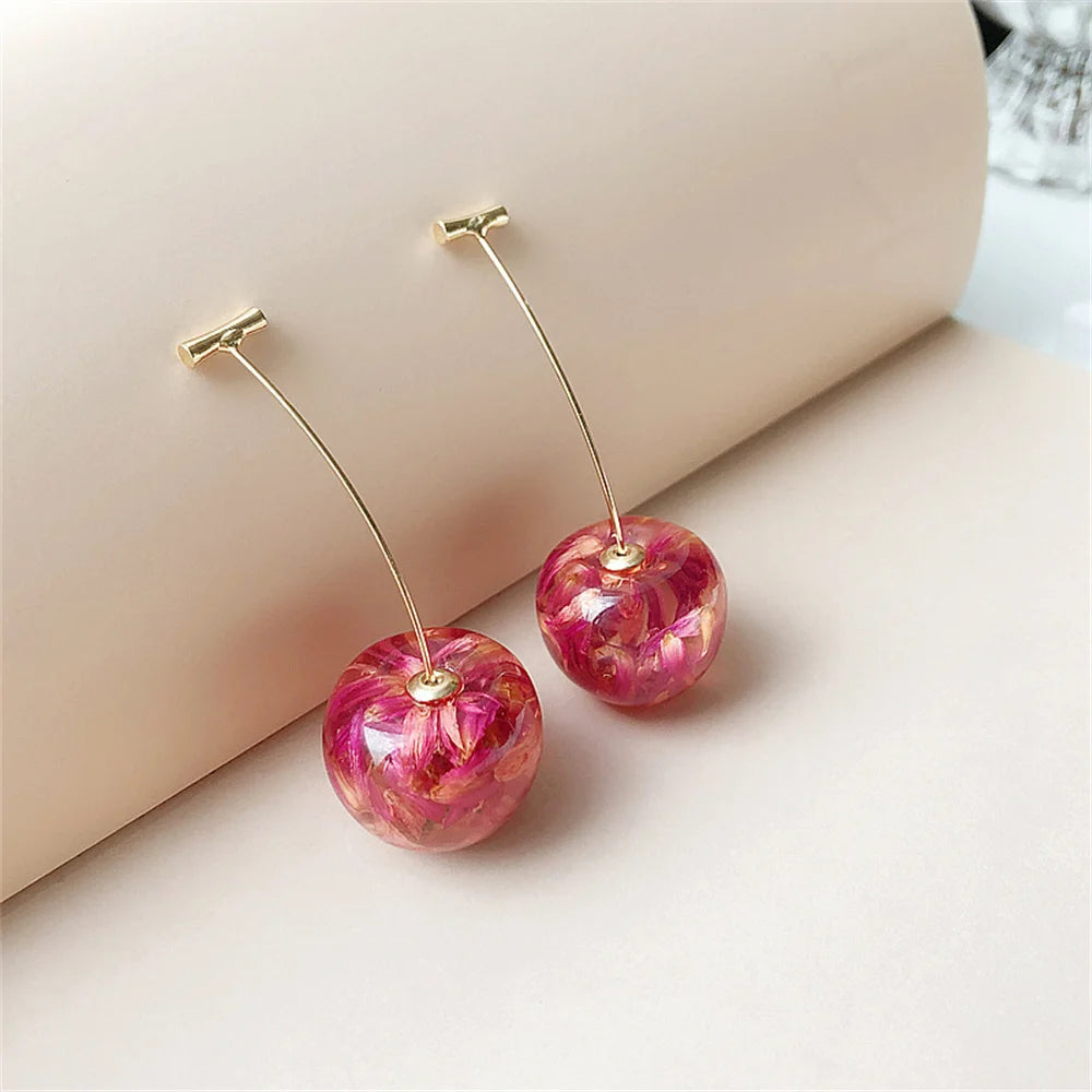 Fashion Acrylic Cherry Earrings Simple Resin Petals Drop Earring For Women INS Jewelry Women Trendy Accessories