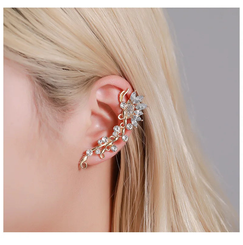 New Fashion Creative Crystal Rhinestone Stud Earrings For Women Wrap Ear Cuff Clip Earrings Girl Trendy Jewelry