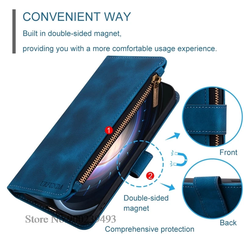 Zipper Wallet Case For Samsung Galaxy A11 A21S A01 A03 Core A23 5G A02 A02s A03s A04 A04e A04s A05 A05s Case Leather Flip Cover
