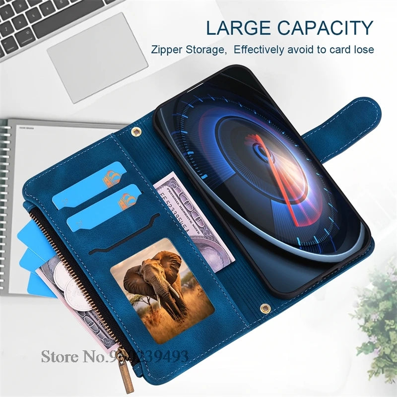 Zipper Wallet Case For Samsung Galaxy A11 A21S A01 A03 Core A23 5G A02 A02s A03s A04 A04e A04s A05 A05s Case Leather Flip Cover