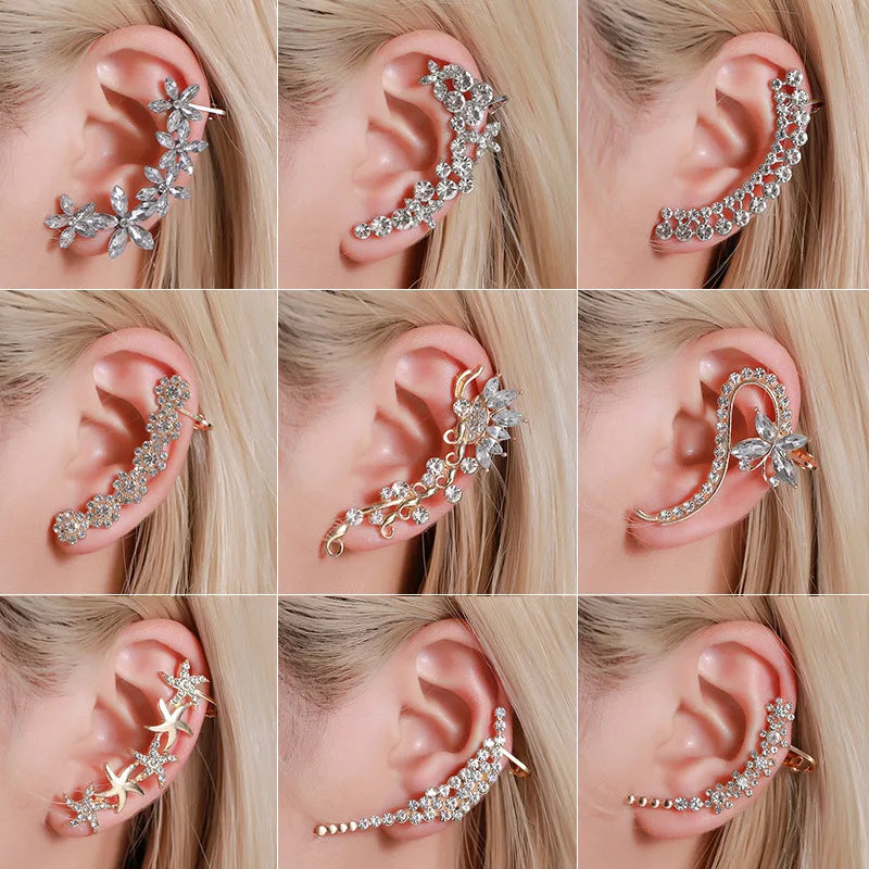 New Fashion Creative Crystal Rhinestone Stud Earrings For Women Wrap Ear Cuff Clip Earrings Girl Trendy Jewelry