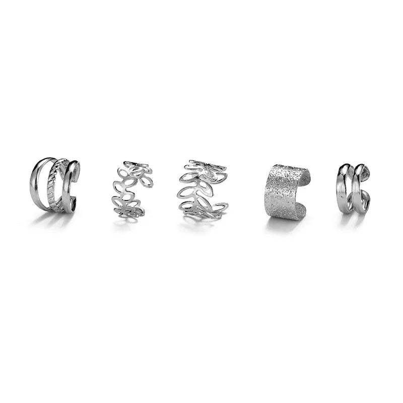 Fashion Gold Silver Color Leaves Clip Earrings for Women Men Creative Simple C Ear Cuff Non-Piercing Ear Clip Set Trendy Jewelry