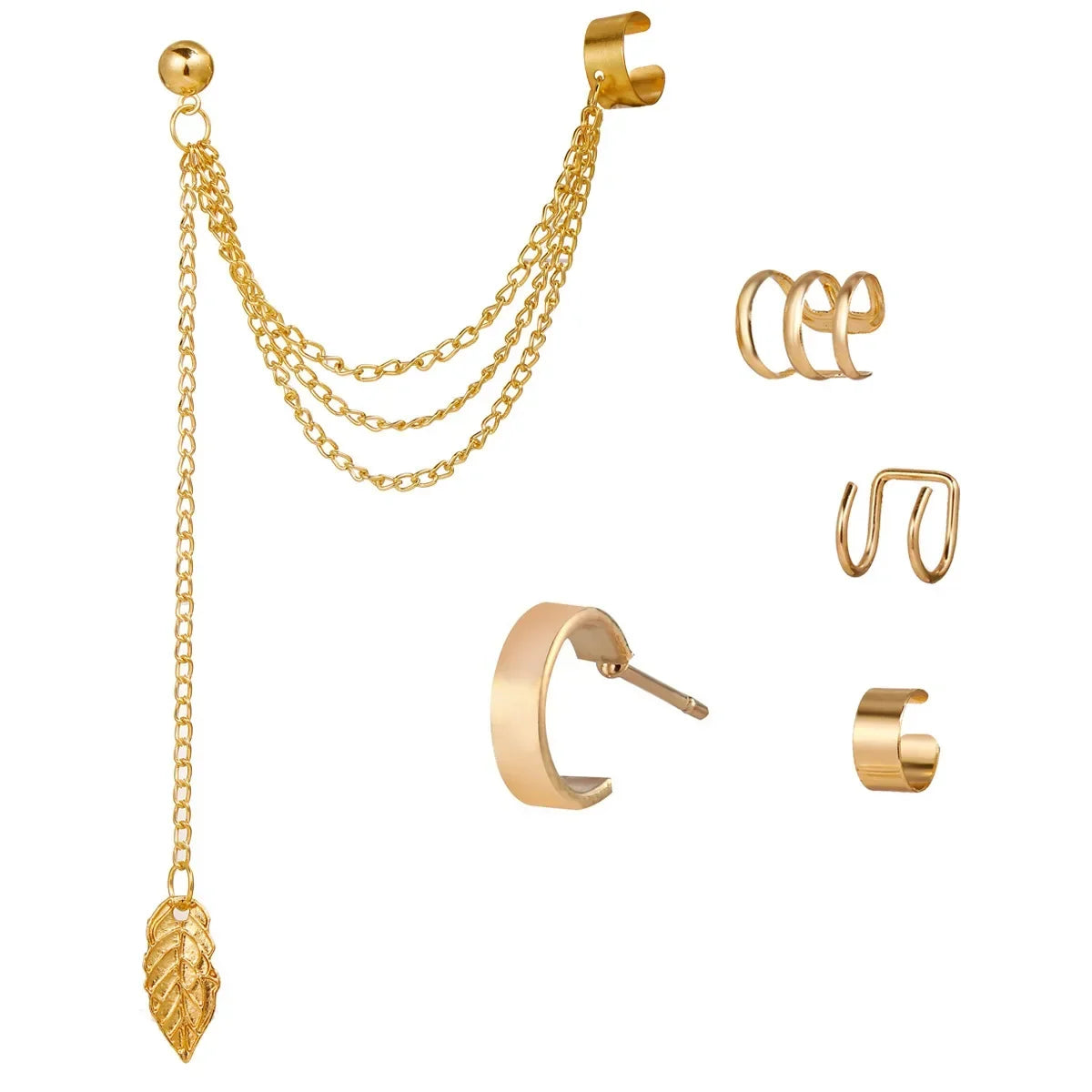 Fashion Gold Silver Color Leaves Clip Earrings for Women Men Creative Simple C Ear Cuff Non-Piercing Ear Clip Set Trendy Jewelry