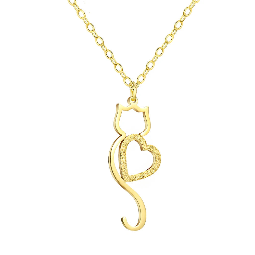 Stainless Steel Necklaces Trending Products Heart Cat Pendant Cute Choker Trendy Fine Chain Charms Necklace For Women Jewelry