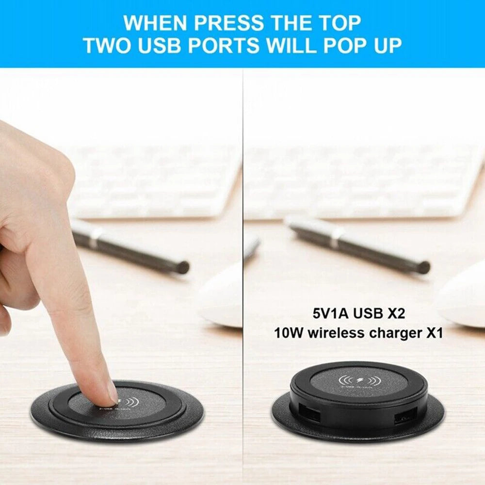 30W Wireless Charger Embedded Desktop Fast Wireless Charging For iPhone/Samsung/Huawei/Xiaomi Mobile Phone Dual USB