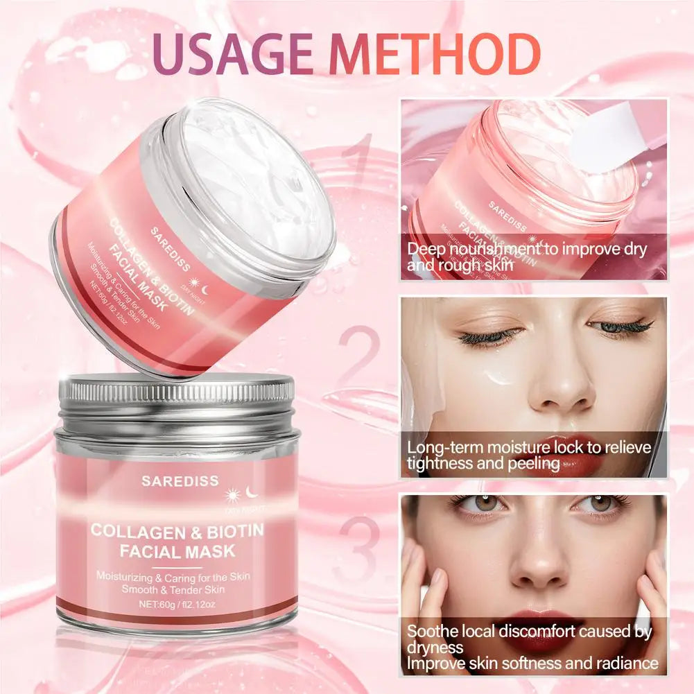 Collagen Hydrating Peel-Off Mask With Scraper Tighten Face Lifting Moisturizing Face Mask Deep Cleansing Brighten Skin Care Mask