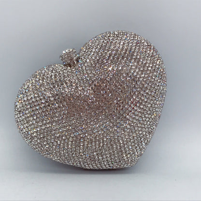 Diamond-encrusted Evening Bag European And American Solid Color Full-diamond Clutch Bag Red Dress Heart-shaped Crystal Diamond Women&#039;s Bag Chain