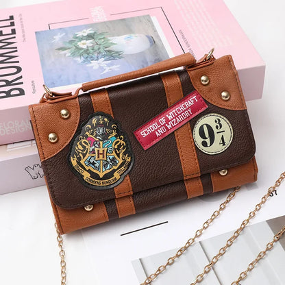 Vintage Simple Ladies Wallet Harry Potter Handbag Shoulder Chain Bag Cartoon Pattern Chinese Brand Handmade Leather Purse