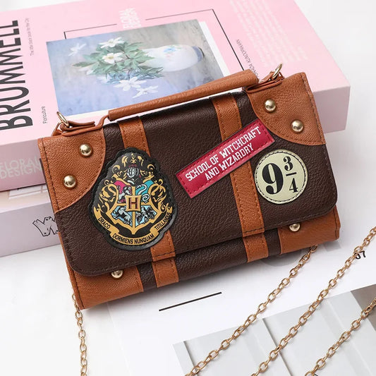 Vintage Simple Ladies Wallet Harry Potter Handbag Shoulder Chain Bag Cartoon Pattern Chinese Brand Handmade Leather Purse