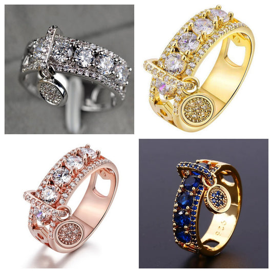 Weiya Wish Cross-border E-commerce Supply New Electroplated Disc Ring European And American Women Fashion Creative Zircon Hand Jewelry