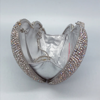 Diamond-encrusted Evening Bag European And American Solid Color Full-diamond Clutch Bag Red Dress Heart-shaped Crystal Diamond Women&#039;s Bag Chain