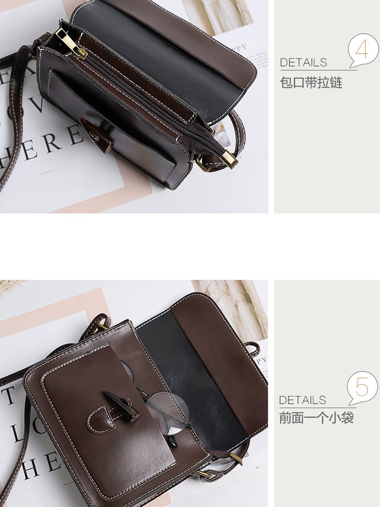 Japanese Literary Retro College Style Small Fresh Small Leather Bag Student Versatile Small Bag Female Forest Style Single Shoulder Crossbody Summer