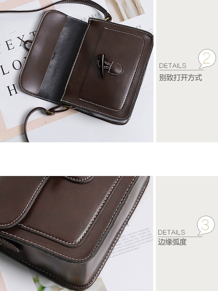 Japanese Literary Retro College Style Small Fresh Small Leather Bag Student Versatile Small Bag Female Forest Style Single Shoulder Crossbody Summer