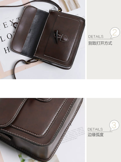 Japanese Literary Retro College Style Small Fresh Small Leather Bag Student Versatile Small Bag Female Forest Style Single Shoulder Crossbody Summer