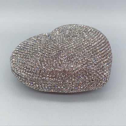 Diamond-encrusted Evening Bag European And American Solid Color Full-diamond Clutch Bag Red Dress Heart-shaped Crystal Diamond Women&#039;s Bag Chain