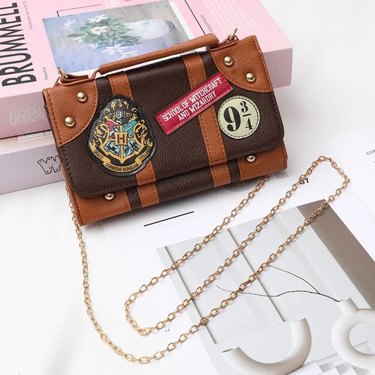 Vintage Simple Ladies Wallet Harry Potter Handbag Shoulder Chain Bag Cartoon Pattern Chinese Brand Handmade Leather Purse
