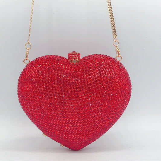 Diamond-encrusted Evening Bag European And American Solid Color Full-diamond Clutch Bag Red Dress Heart-shaped Crystal Diamond Women&#039;s Bag Chain