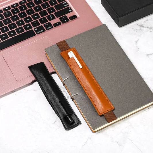 Portable Pu Leather Pen Bag Elastic Buckle Book Notebook Fashion School Pen Case for Office Meeting Easy Carry Office Stationery