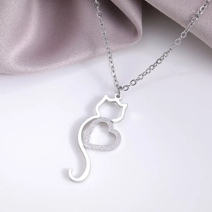 Stainless Steel Necklaces Trending Products Heart Cat Pendant Cute Choker Trendy Fine Chain Charms Necklace For Women Jewelry
