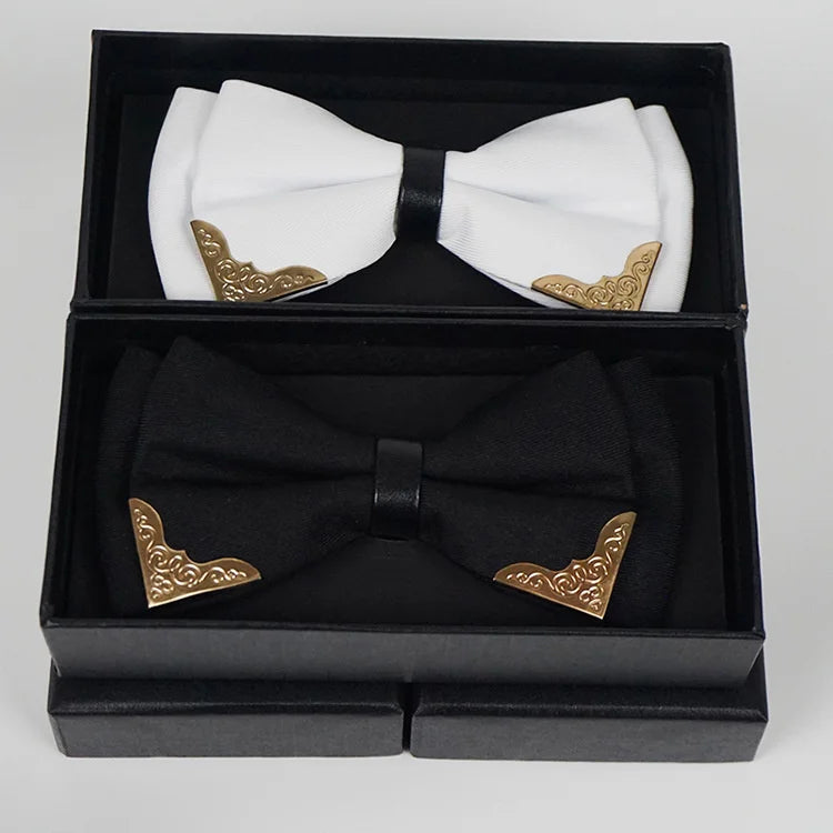 Men's Solid Black White Bow Ties Formal Dress Wedding Bowties For Men Women Leisure Metal Bling Butterfly Bowknot Banquet Cravat